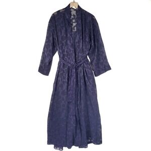 Vintage Victoria's Secret 2pc Nightgown Slip S Robe M 80s Semi Sheer Navy Purple